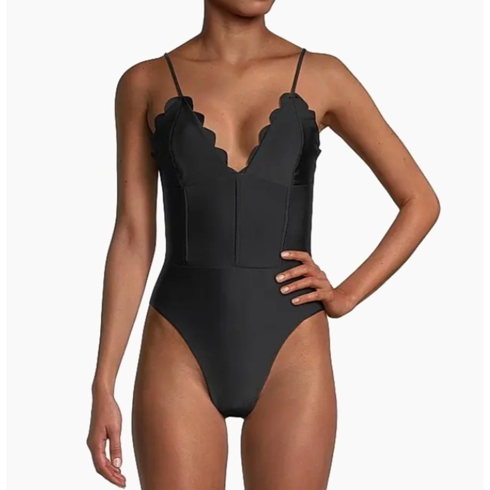 Ramy Brook Black Mikayla Scalloped One Piece Swimsuit Corset Bodice Size XS NWT